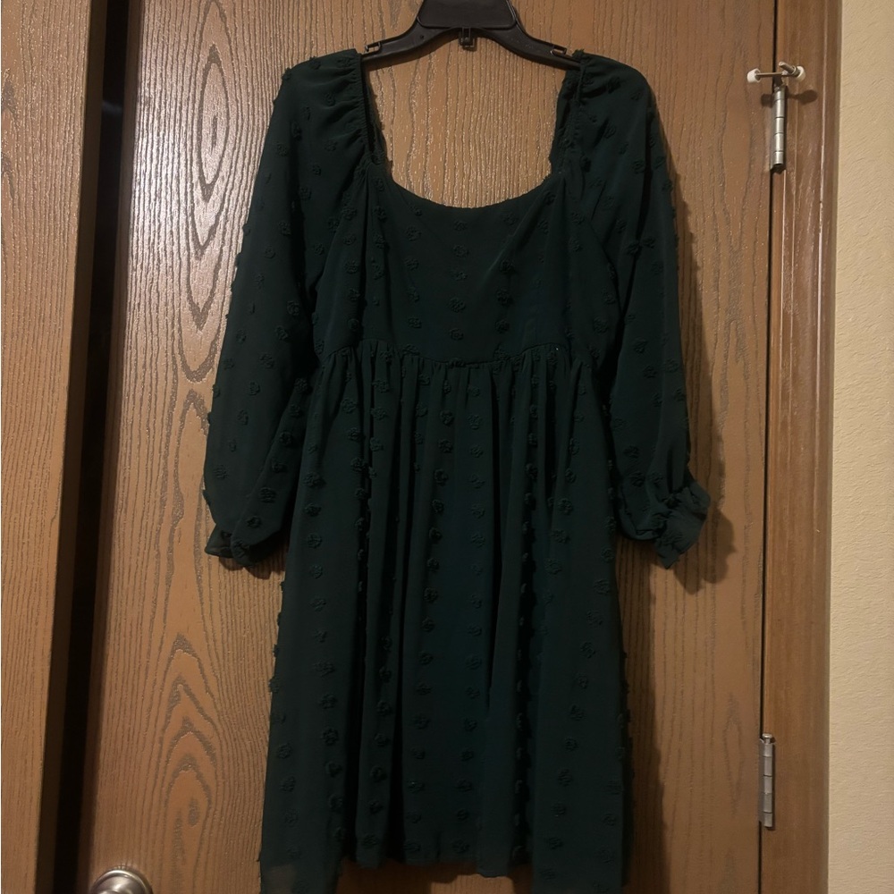 Main Strip Dark Green Long Sleeve Dress
